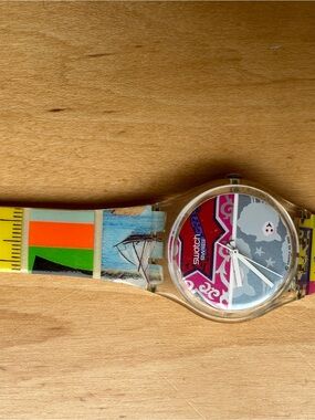 Swatch White and Clear Text-Print Strap Watch 27th Canton Manifesto -limited